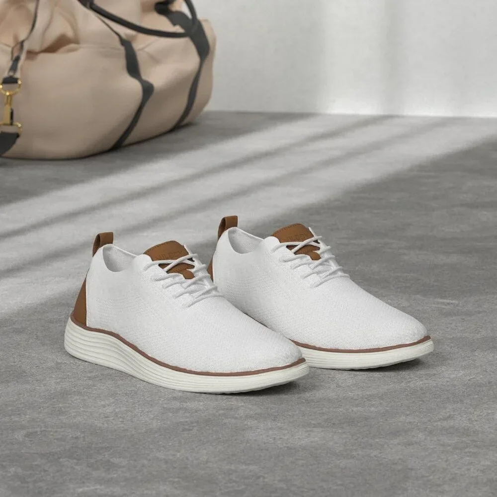 Men White Casual Sneakers Mesh Breathable Walking Tennis Lace up Shoes